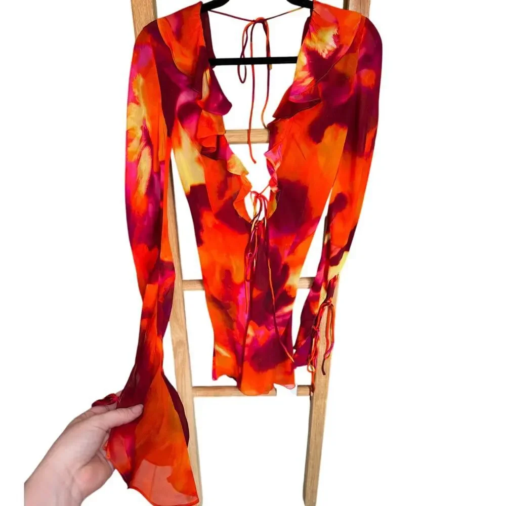 NWT Rat And Boa Dali Dress Tie Dye Open Back Mini Red Orange Size Small - Picture 5 of 15